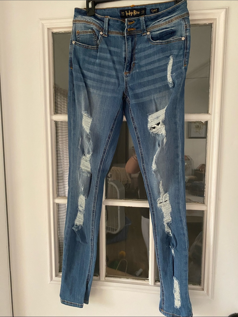 Indigo Rein Jeans Women's Ripped Skinny Jeans - Medium Blue size 9